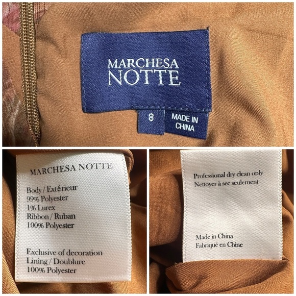Marchesa Notte Floral Chiffon Asymmetrical Ruffle Dress in Rust Womens 8 - Picture 13 of 16